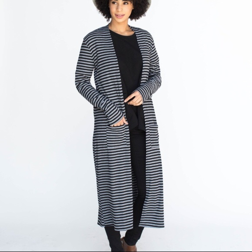 AGNES & DORA size XXXLARGE Lightweight Black/Grey Duster Cardigan Coverup NEW